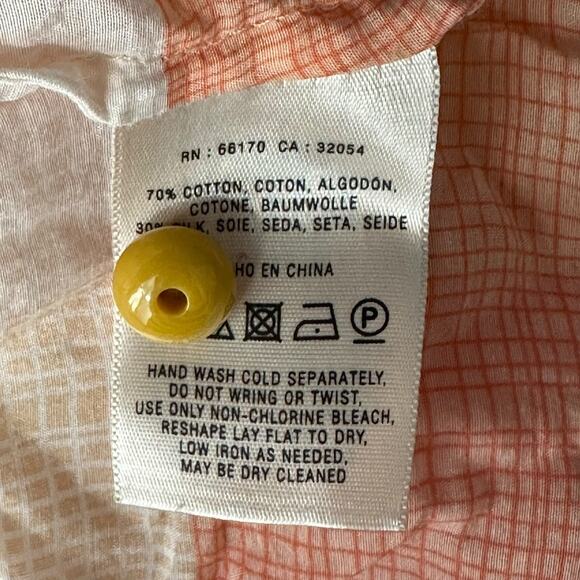 Maeve Anthropologie Top Women 4 Orange Pink Button Up Tie Neck Summer Boho Beach - Picture 7 of 8